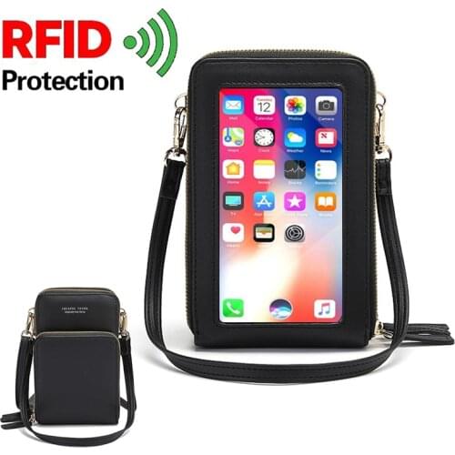 Female New Touch Screen Mobile Phone Bag Solid Color Large Capacity Ladies Single Shoulder Bag Anti-brush Women Messenger Purse