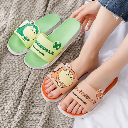 Cartoon Dinosaur Women Home Slippers Wear Summer Cute Bathroom Shower Non-slip Slippers Couple Flat Sandals