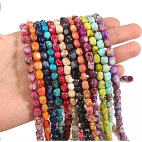 Natural Irregular Stones Beads Sediment Jaspers Cube Shape Loose Beads for Jewelry Making DIY Bracelet Accessories 15inch Strand