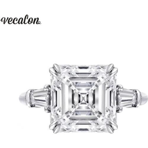 Vecalon Royal Queen Promise Ring 925 sterling silver Asscher cut 6ct AAAAA Cz Luxury Wedding band rings for women Bridal Jewelry