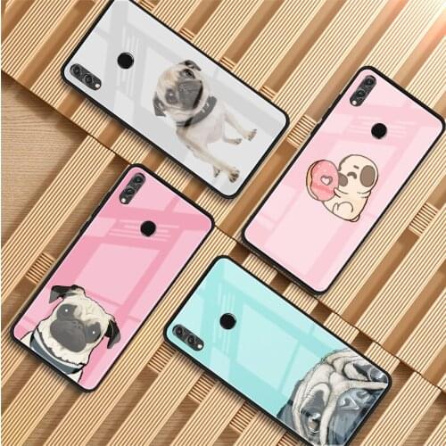 Animal Cute Pug Dog Tempered Glass Phone Case For Huawei P20 P30 P40 P40 Lite Pro Psmart Mate 20 30 Cover Shell