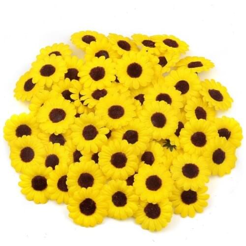 100pcs 3.5cm Silk Sunflower Artificial Daisy Flower Head For Wedding Box Decoration Handmade Scrapbook Accessories Fake flowers