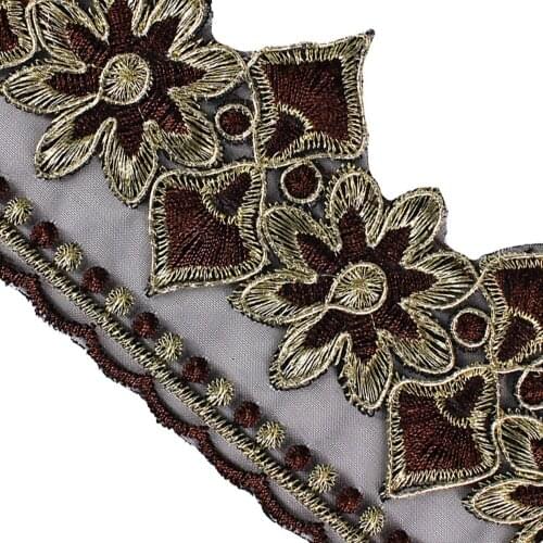 2yards Brown Gold Floral Metallic Lace Ribbon Fabric Trimming Guipure Cord Applique T2459