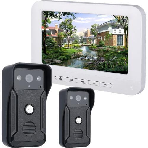 7 Inch Video Door Phone Doorbell Intercom Kit 2-camera 1-monitor Night Vision with 700TVL Camera