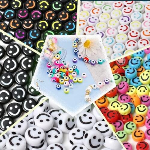 Smiley Happy Face Letter Beads Oval Shape Acrylic Spacer Beads Smiley Face Beads for Jewelry Making DIY Charms Bracelet Necklace