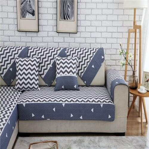 Pure cotton non-slip sofa cover cushion twill slip resistant slipcover seat gray white stripes style couch cover sofa towel X