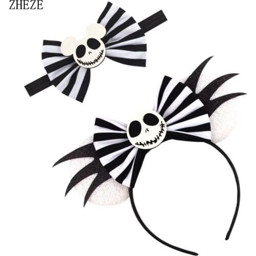 2Pcs/Lot Cute Mouse Kids Headwear Halloween Skull Bow Baby FOE Headband Classical Festival Party Hair Accessories