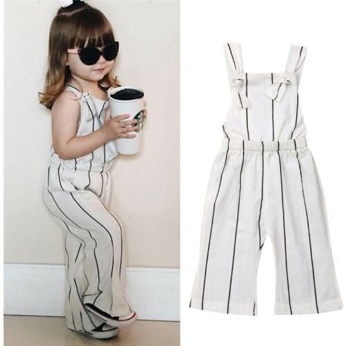 Childrens Striped overalls pants for girls baby girl Long Pant Summer new toddler Backless jumpsuit 12M-6T