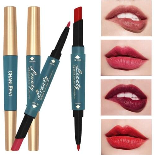 Double-headed Lipstick Lip Liner Pen Velvet Matte Lipstick Combination Rotating Lipstick Waterproof Long-lasting Makeup TSLM2