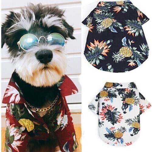 Hawaii Style Dog Shirt Summer Beach Clothes For Small Dogs Cute Print Pet Travel Shirt Pineapple Floral Bulldog Apparel