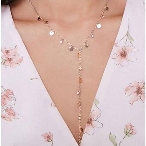 HaHaGirl Fashion Gold Punk Round Choker Necklace For Women Shiny Rhinestone Crystal Charm Long Chain Pendant Necklace Jewelry