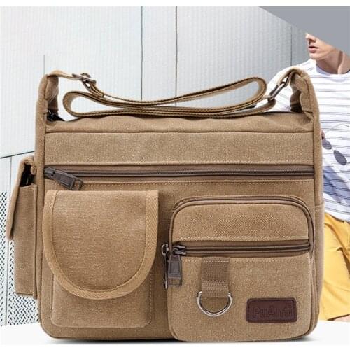 Canvas Crossbody Shoulder Bag Men Zipper Casual Travel Messenger Pack Male Shoulder Sling Working Bags Bookbag Briefcase