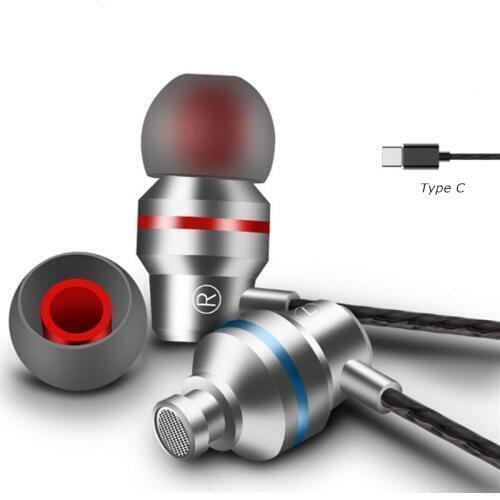 4D Deep Bass Type C Mental Earphone USB-C Type-C In-Ear Sports Gaming Headset Earbuds with Mic for Xiaomi Samsung