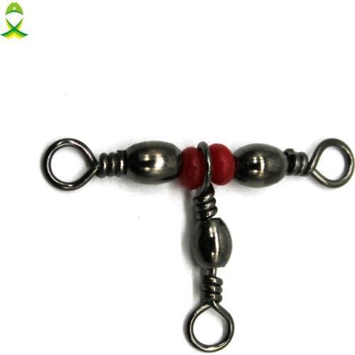 JSM 50 pcs/lot fishing Rolling swivels Brass Barrel Triple Bearing fishing Connector with Solid Ring