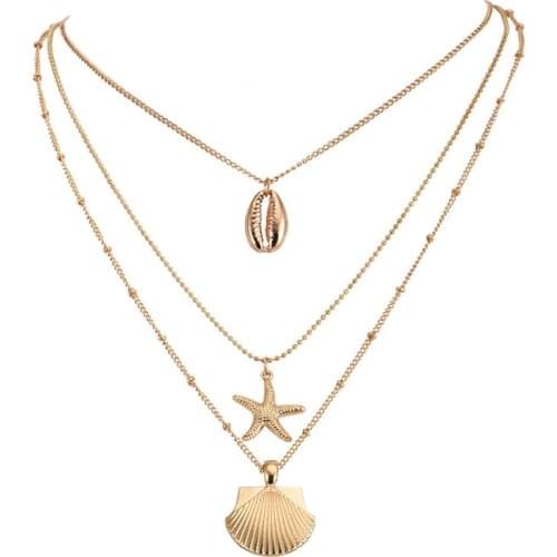 Multilayer Shell Starfish Pendant Necklace Bohemian Necklace Seashell Ocean Beach Jewelry Female Party Gifts