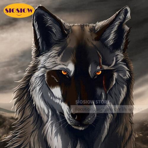 Cartoon Diamond Painting Full Square Black Wolf Cross Stitch Embroidery Animals Rhinestones Art Hobby Gifts For Men Wall Decor