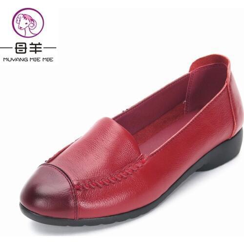 MUYANG MIE MIE Women Shoes Genuine Leather Soft Outsole Flat Shoes Woman Single Comfortable Loafers Women Flats