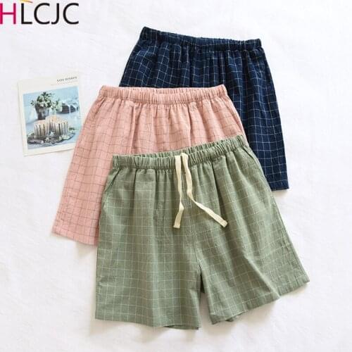 2021 New Summer Couple Plaid Shorts Cotton Thin Pajama Pants Lounge Sleep Wear for Women Bottoms Night Pants Soft Beach Pants