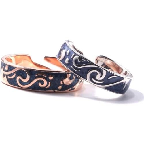 A Pairs Van Gogh Starry Sky Open Couple Enamel Ring For Men Women Romantic Valentines Day Wedding Day Gifts Lover Jewelry