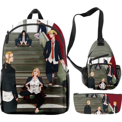 Tokyo Revengers Anime Cosplay Backpack Crossbody Bag And Pencil Case Three Piece 3D Print Cute Schoolbag Travelbag For Teenagers