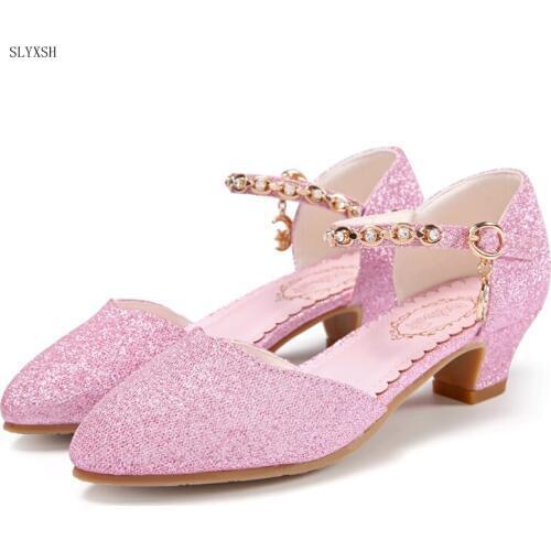 SLYXSH Princess Girls Sandals Kids Shoes For Girls Dress Shoes Little High Heel Glitter Summer Party Wedding Children Shoe