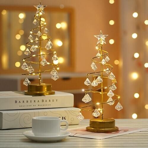 LED Ornaments Night Light Crystal Diamond Christmas Tree Light Star Room Gift Decoration Battery Table Lamp Tabletop Tree Light