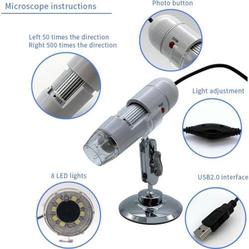 UANME USB 8LED 50-500X 2MP Digital Microscope Endoscope Magnifier Video Camera