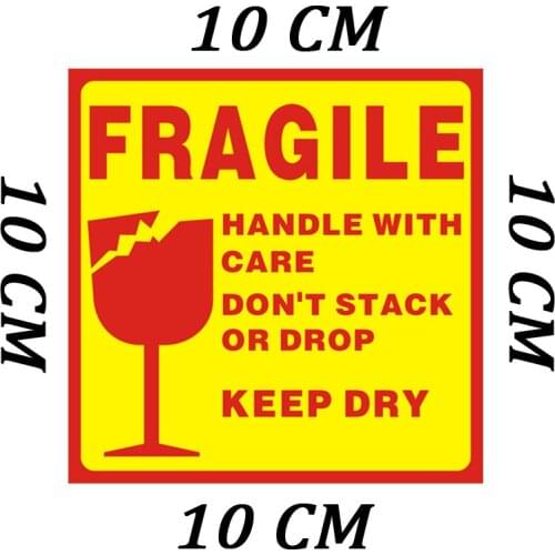 High quality 10*10cm 500pcs Packaging Stickers FRAGILE stickers label for care handle label packing caution stickers labels/pack