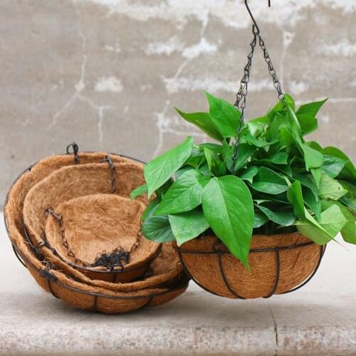 Iron Flower Basket Coconut Palm Shell Lining Coir For Garden Planting Pot Surface Of The Chain 20cm / 25cm / 30cm 3Pcs