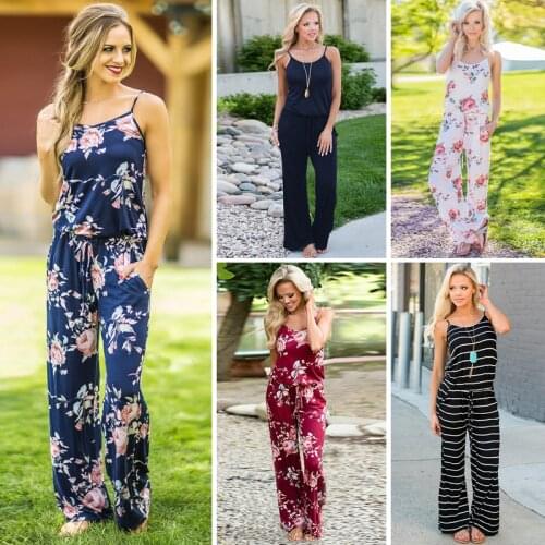 Summer Jumpsuit Women 2020 Fashion Sleeveless Strap Sexy Overalls Rompers Female Boho Style Floral Print Loose Piece Trousers