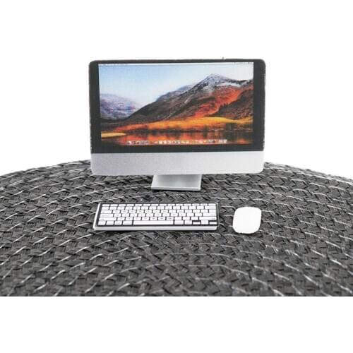 1 Set 1/12 Scale Mini Computer + Mouse + Keyboard Book Stationery Model for Miniature Dollhouse Study Room Furniture Accessories