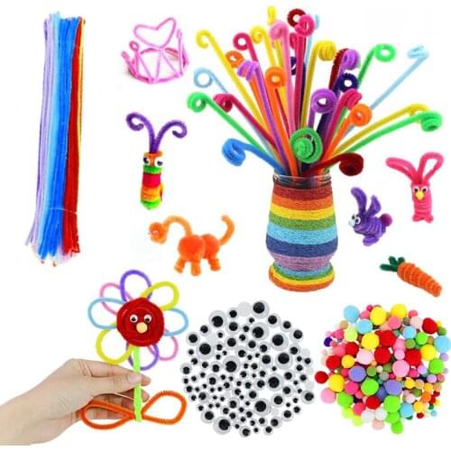 1 Set Plush Colorful Chenille Stems Pipe Pompom Balls Eyes for Children Educational Toys Handmade DIY Craft Kids Favors Supplies