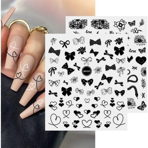 1 Sheet Love Heart 3D Nail Sticker Sweet Bowknot Self-Adhesive Slider Snake Flower Leaves Nail Art Decals Manicures Foils