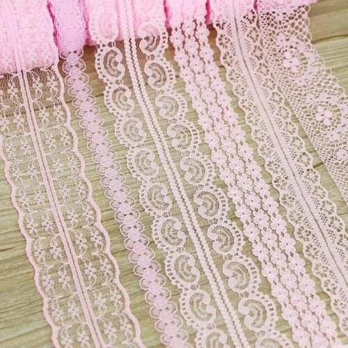 10 Yards/roll) Pink Color Lace Fabric Ribbon Decoration Gift Wrapping Handmade DIY Material