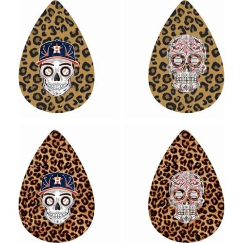 24pcs 12 Pairs Leopard Baseball Skull Mom Life Earrings Camo MOM Skull Sublimated Pu Faux Leather Teardrop Earrings