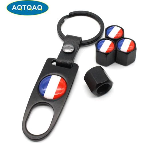 5Pcs/Set France Flag Style Anti-theft Car Wheel Air Tire Valves Tire Leather buckle Valve Caps Stem with Wrench Ring Spanner New