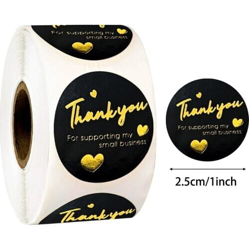 500Pcs/Roll Black Gold Foil "thank You for Your Supporting My Business" Stickers with Heart for Gift Sticker Sealing Labels