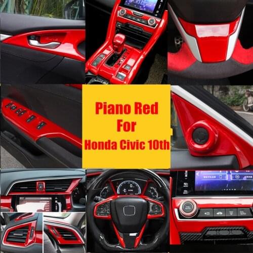 Right hand drive accessories For Honda Civic 10th 2016-2019 Piano Red Interies ABS Decroation Cover Trims