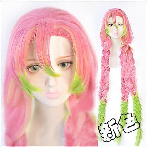 Anime Demon Slayer: Kimetsu no Yaiba Kanroji Mitsuri Cosplay Wigs Heat Resistant Synthetic Hair Wig + Wig Cap