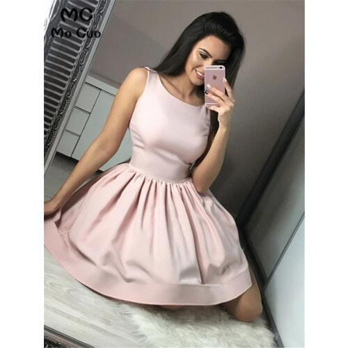 Ball Gown Pink Homecoming dress Short Draped Hard Satin Sleeveless Cocktail party dress short homecoming dress