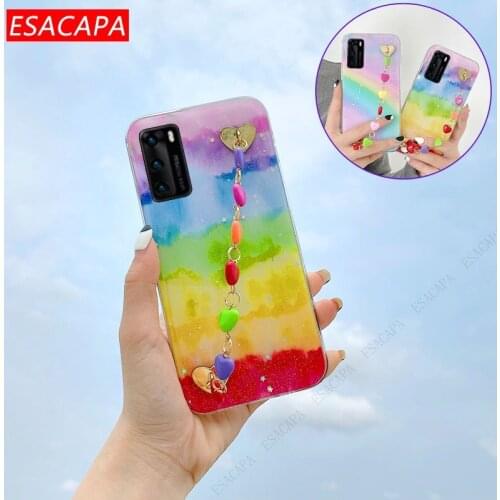 Love Heart Bracelet Case For Huawei P40 Pro Y6P 2020 Gradient Rainbow TPU Phone Cover For Huawei Nova 7 5i Pro 7 6 SE P30 Lite