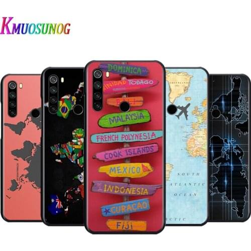 World Travel Map Black Silicone Soft Cover For Xiaomi Redmi Note 10 10S 9 9S Pro Max 9T 8T 8 7 6 5 Pro 5A Phone Case