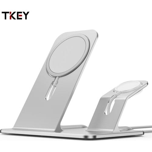 TKEY 2 in 1 Wireless Charging Magnetic Holder For MagSafe iPhone 12 Pro Max iWatch Aluminum Alloy Desket Bracket Charge Base