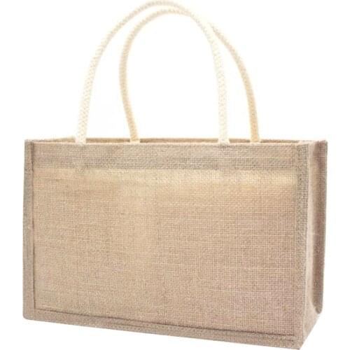 Jute Burlap Tote Large Reusable Grocery Bags with Handles Women Shopping Bag DIY Eco-Friendly Shopping Bag