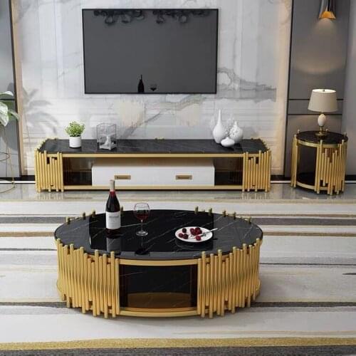 ChinaFurniture processing and manufacturing factory, Nordic luxury marble stainless steel leg coffee table/TV cabinet