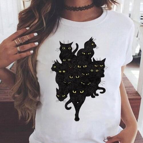 Ladies t-shirts harajuku Cat Cartoon Summer Short Sleeve Women tshirts Female Tee Tops Graphics O-neck streetwear tshirt femme