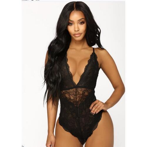 Goocheer New Arrival Womens Slkeeveless Deep V Neck Lace High Waist Stretch Bodysuit Leotard Backless Jumpsuit