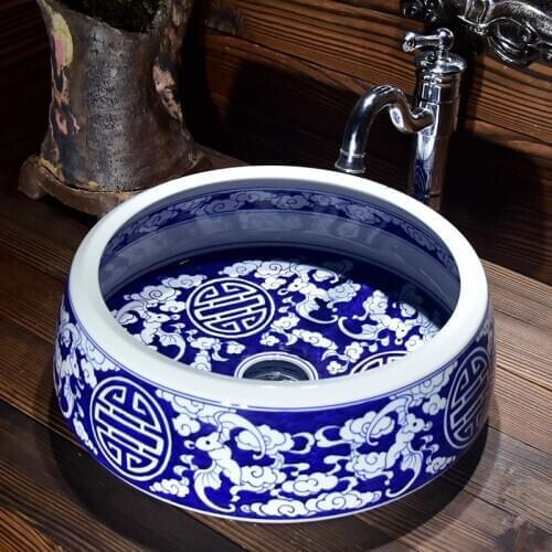 Artistic hand maded hand painted ceramic porcelain wash basin lavabo sink Bathroom sink ceramic wash basin blue and white
