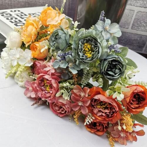 Artificial peony hydrangea artificial flower home wedding garden decoration long branch bouquet DIY bridal silk artificial flowe