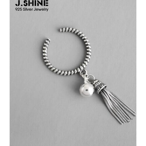 JShine 100% Pure 925 Sterling Silver Fashion Retro Vintage Twist Snake Chain Tassel Bead Ball Pendant Open Stackable Ring